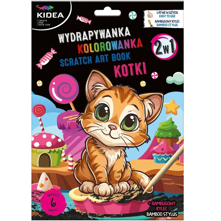 Wydrapywanka z kolorowanką 2w1 Kidea Kotki