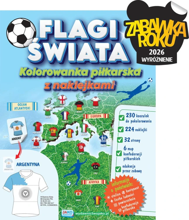 Flagi świata kolorowanka piłkarska z naklejkami
